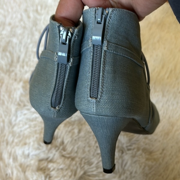 New fabric denim peep elastic crisscross kitten heel casual booties shoe Sz 7.5M - Picture 10 of 13
